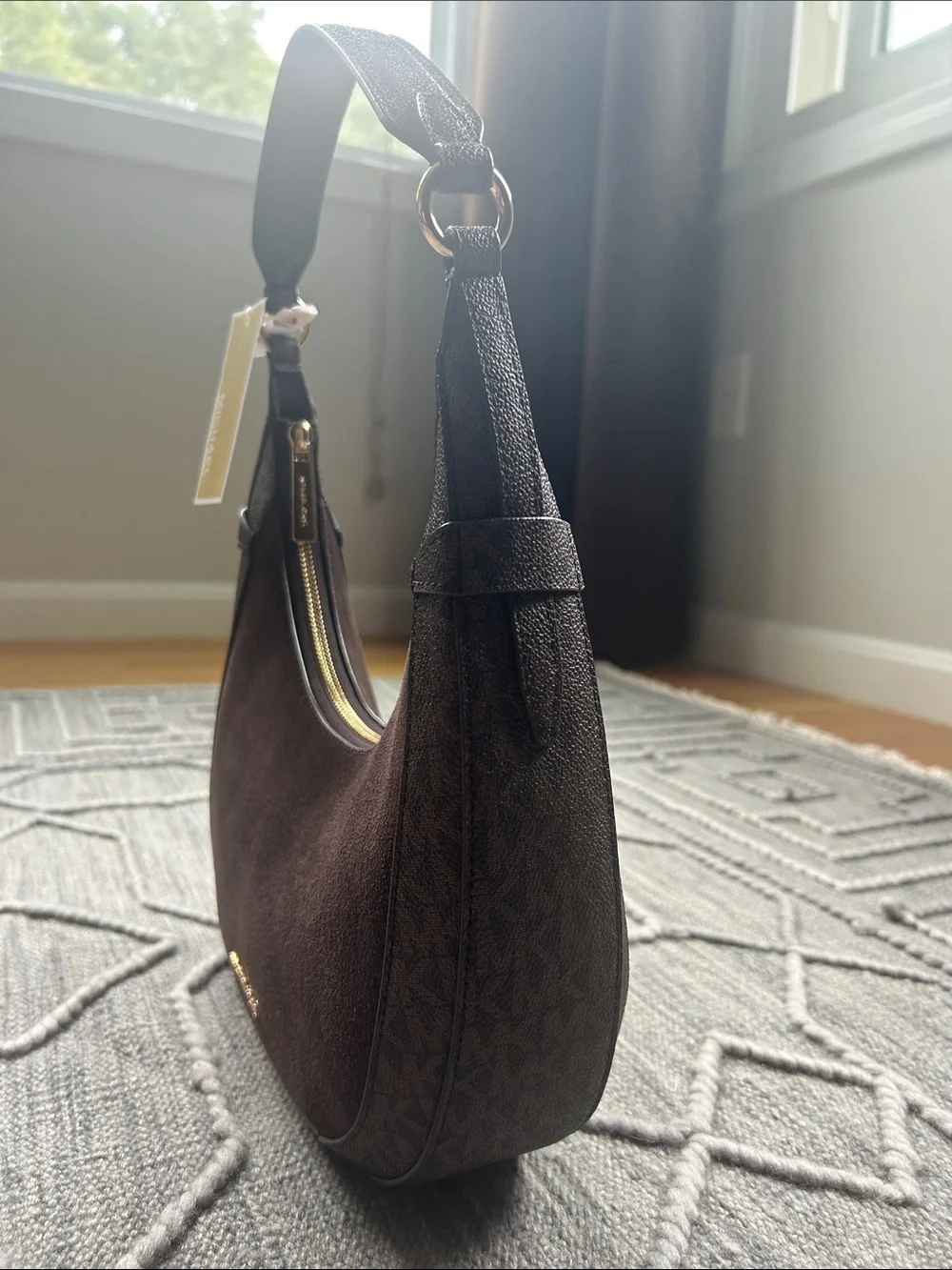 Michael Kors Preston Dark Chocolate Brown Suede & Leather Hobo Shoulder Bag- NWT